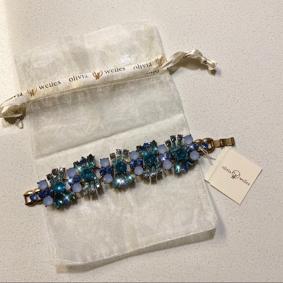 Blue Crystal Wide Statement Bracelet Cuff - Picture 5 of 7